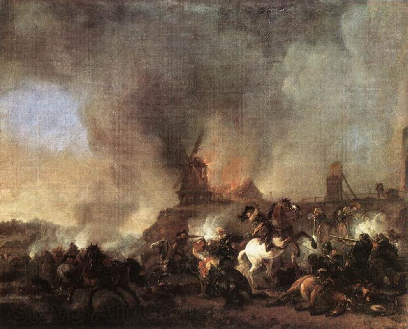 WOUWERMAN, Philips Cavalry Battle in front of a Burning Mill tfur